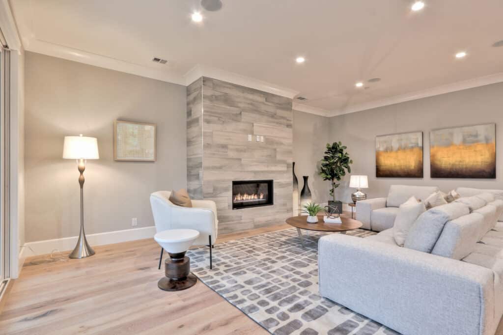 Saratoga living area with fireplace