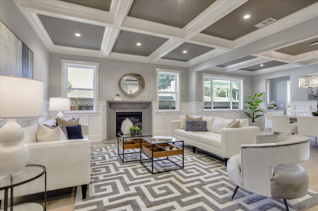 Los Gatos living area with fireplace